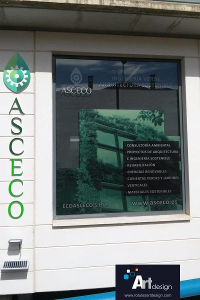 letras corpóreas en PVC de 20mm para rótulo en fachada exterior para ASCECO ingeniería y arquitectura ambiental